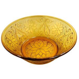 Tiara Round Amber Glass Heavy Sandwich Pattern Serving Bowl